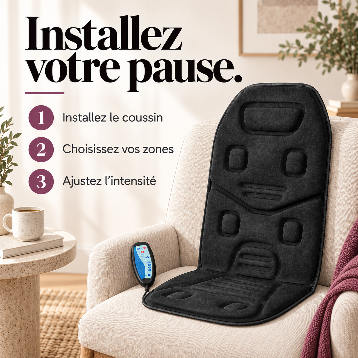 Coussin de siège vibrant et chauffant : présentation du modèle, visuel 8.