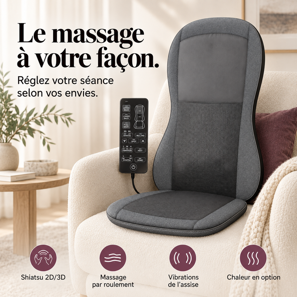 Coussin de massage dos shiatsu 2D/3D : présentation du modèle, visuel 3.