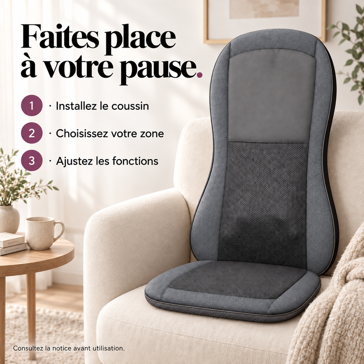 Coussin de massage dos shiatsu 2D/3D : présentation du modèle, visuel 8.