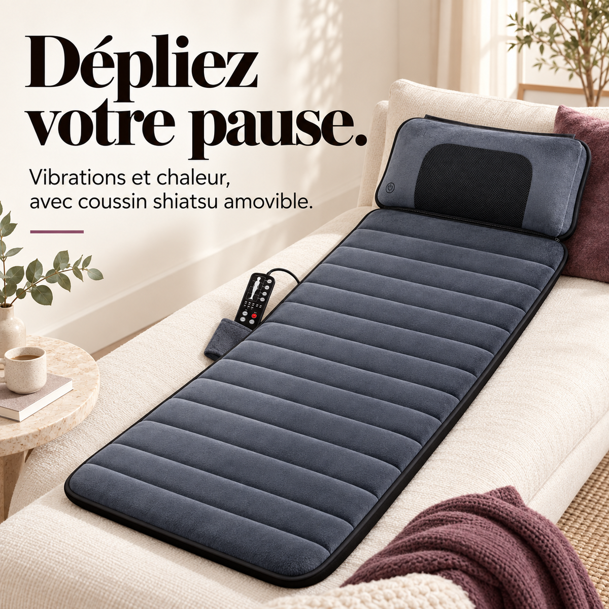 Tapis de massage chauffant, coussin nuque mobile : présentation du modèle, visuel 2.