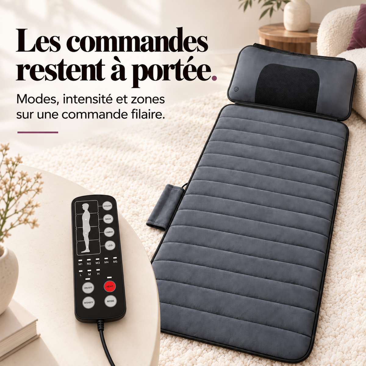 Tapis de massage chauffant, coussin nuque mobile : présentation du modèle, visuel 5.