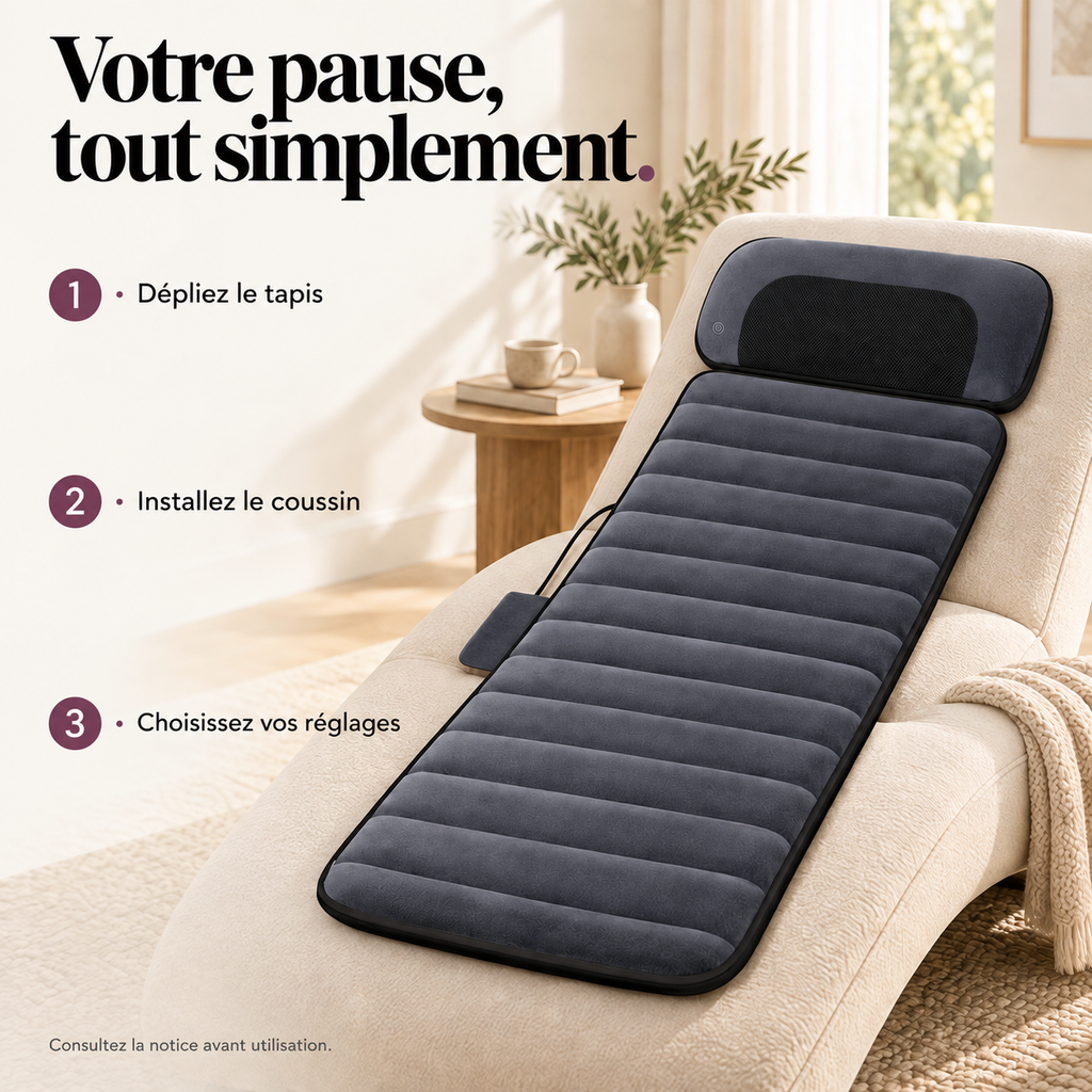 Tapis de massage chauffant, coussin nuque mobile : présentation du modèle, visuel 8.