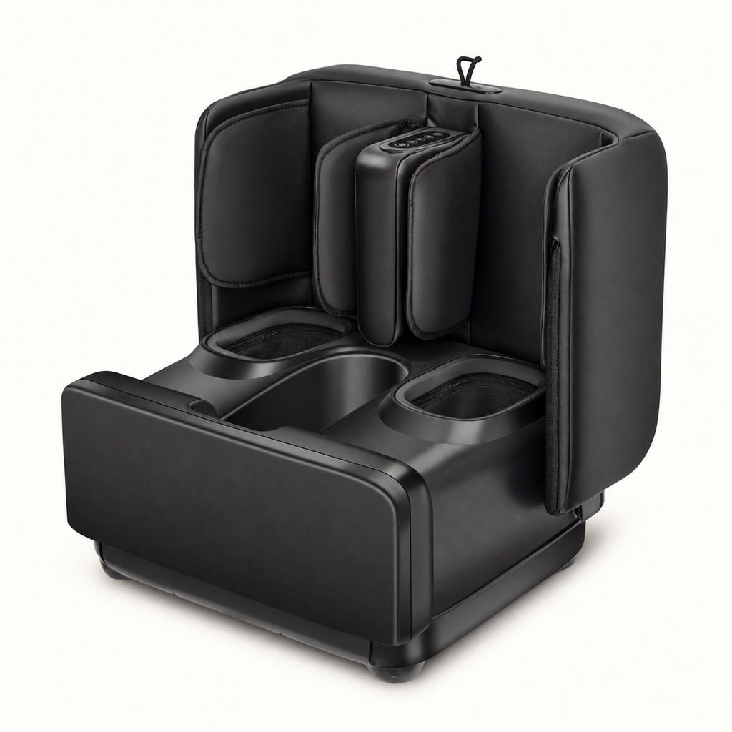 Masseur pieds et mollets convertible en pouf : Noir.