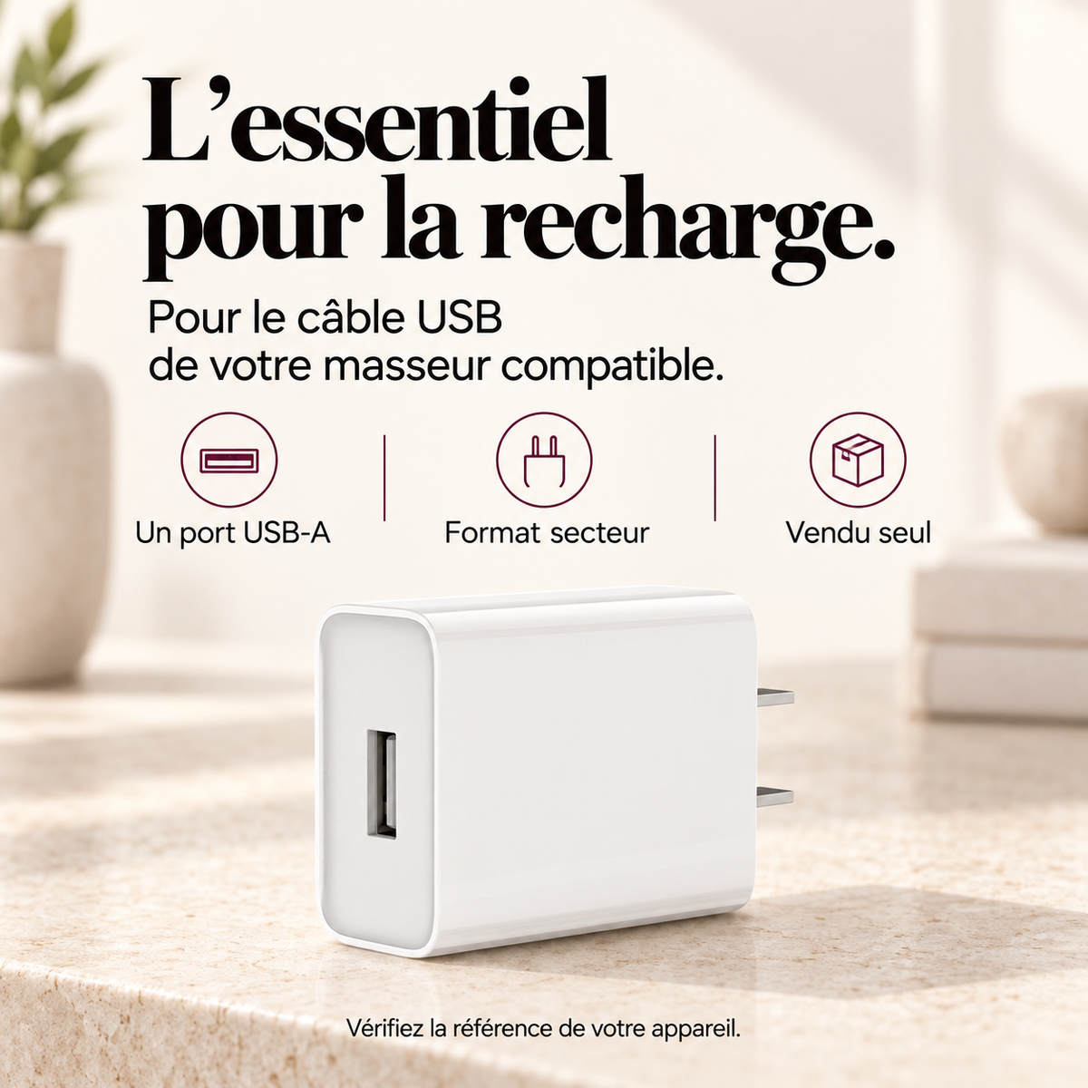 Adaptateur secteur pour câble de charge USB : présentation du modèle, visuel 3.