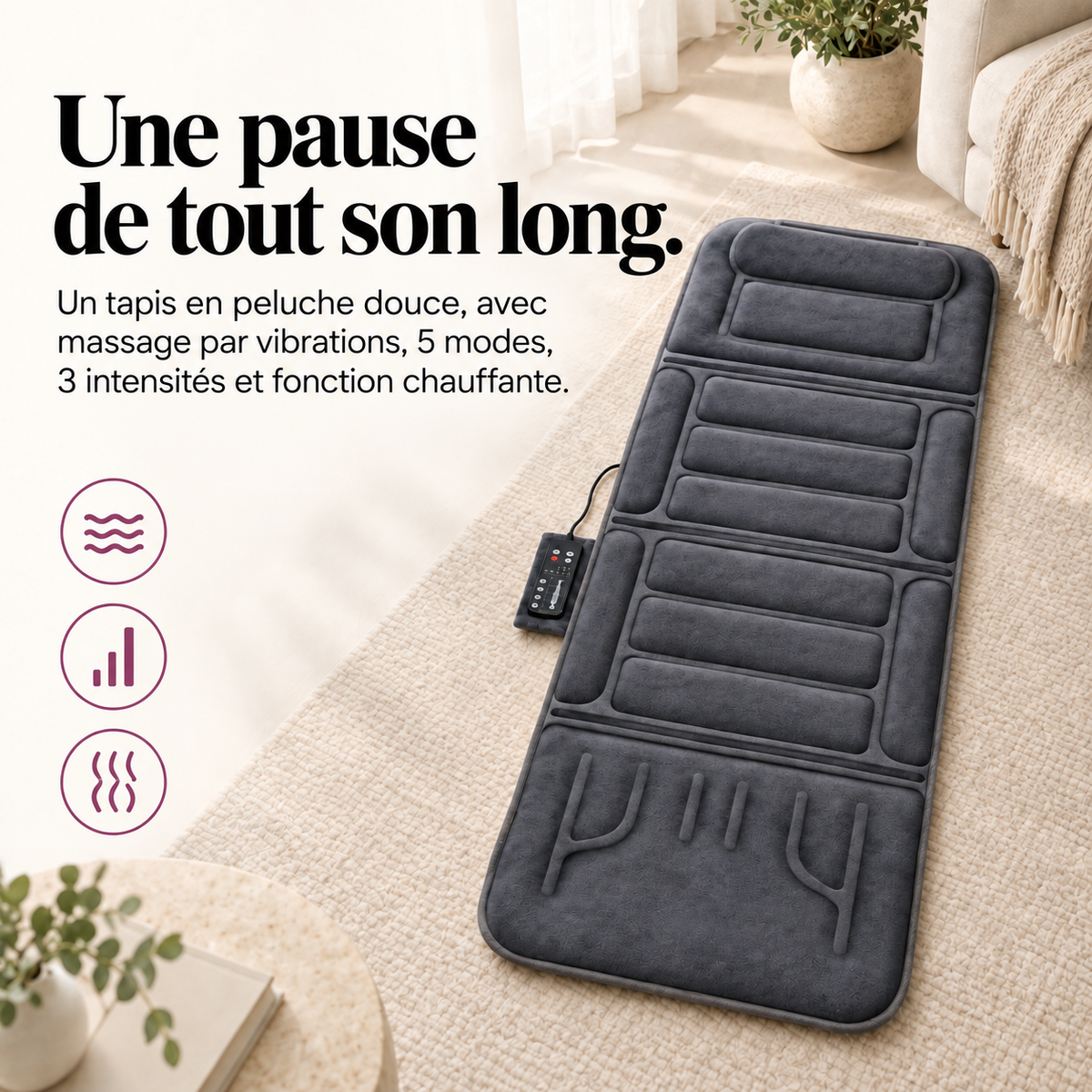 Tapis de massage vibrant en peluche : présentation du modèle, visuel 2.