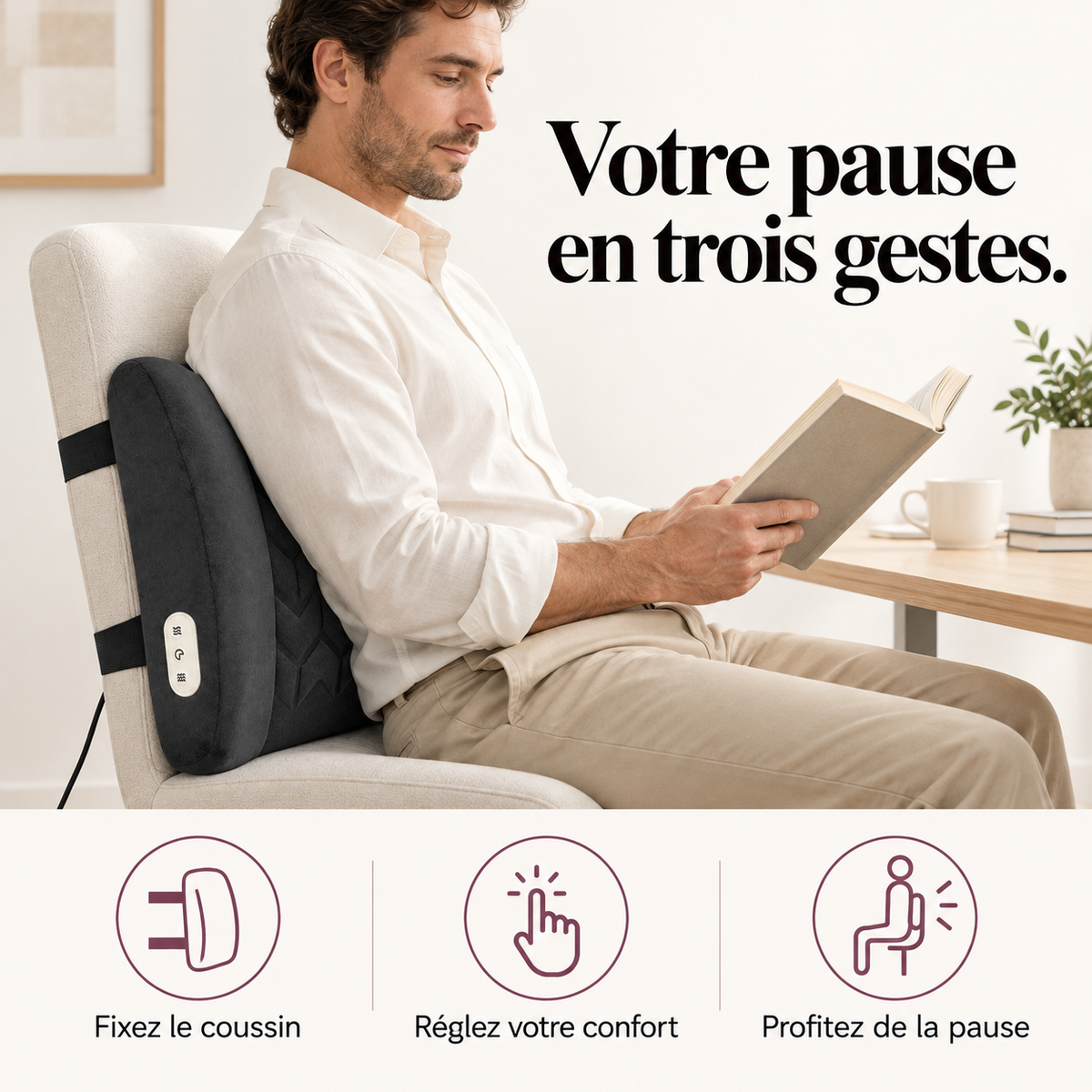 Coussin lombaire chauffant et vibrant : présentation du modèle, visuel 7.