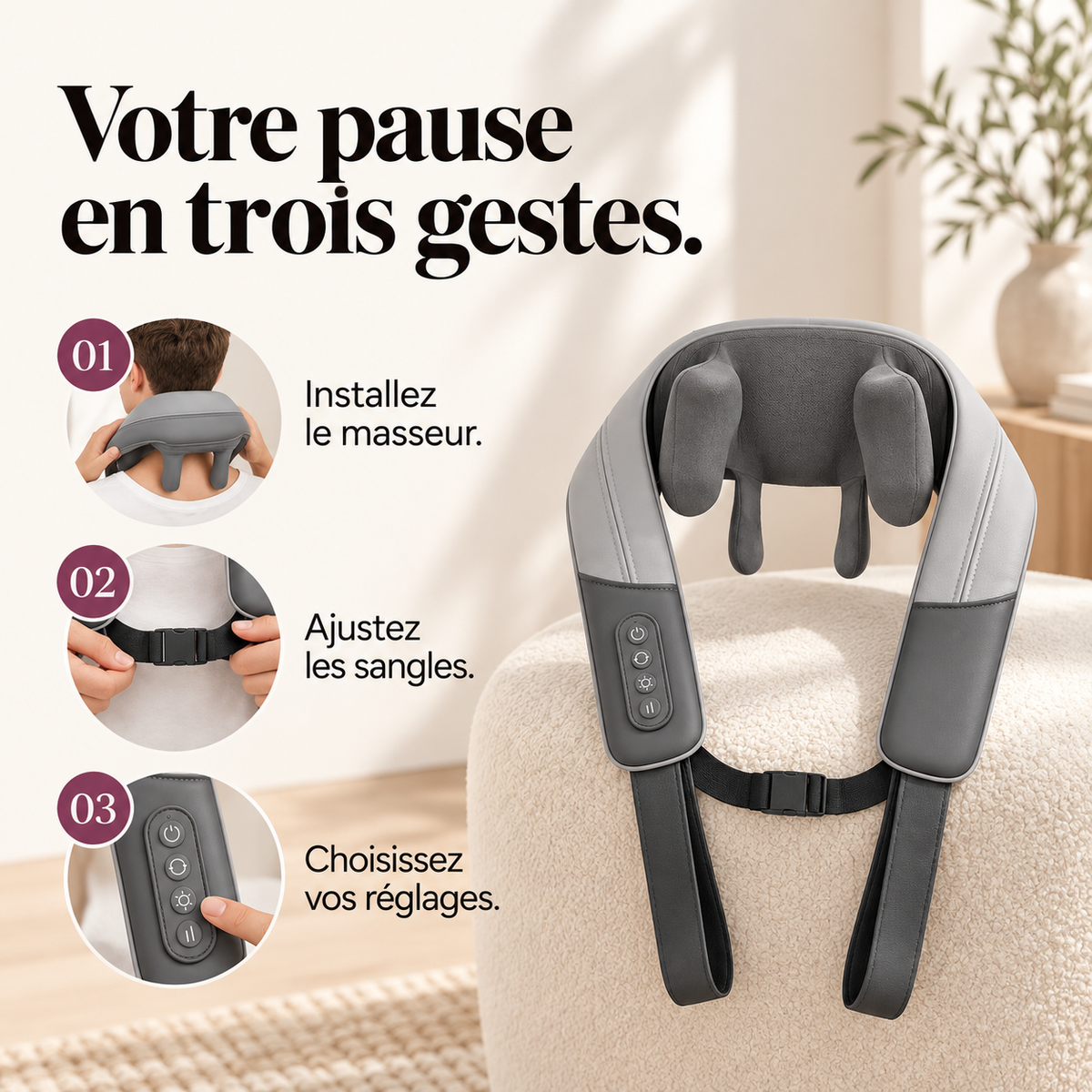 Masseur de nuque shiatsu sans fil : présentation du modèle, visuel 8.