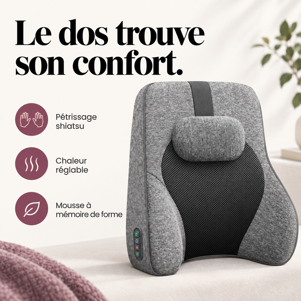Coussin lombaire shiatsu à mémoire de forme : présentation du modèle, visuel 3.