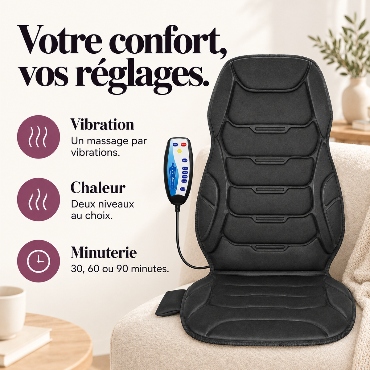 Coussin de siège vibrant à minuterie : présentation du modèle, visuel 3.