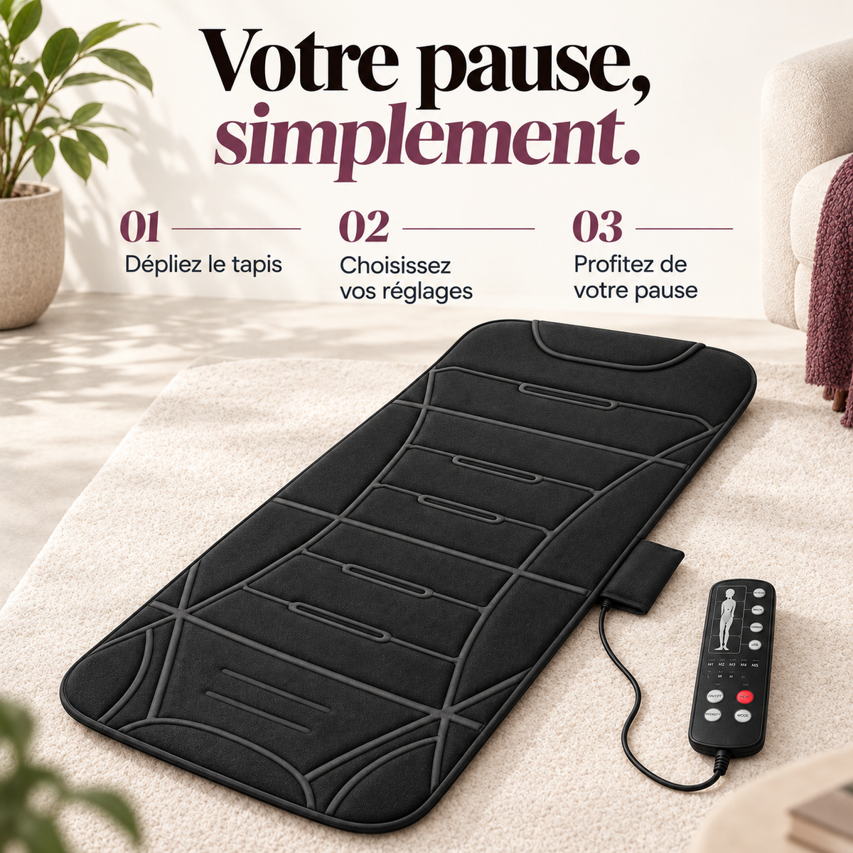 Tapis de massage vibrant chauffant : présentation du modèle, visuel 8.