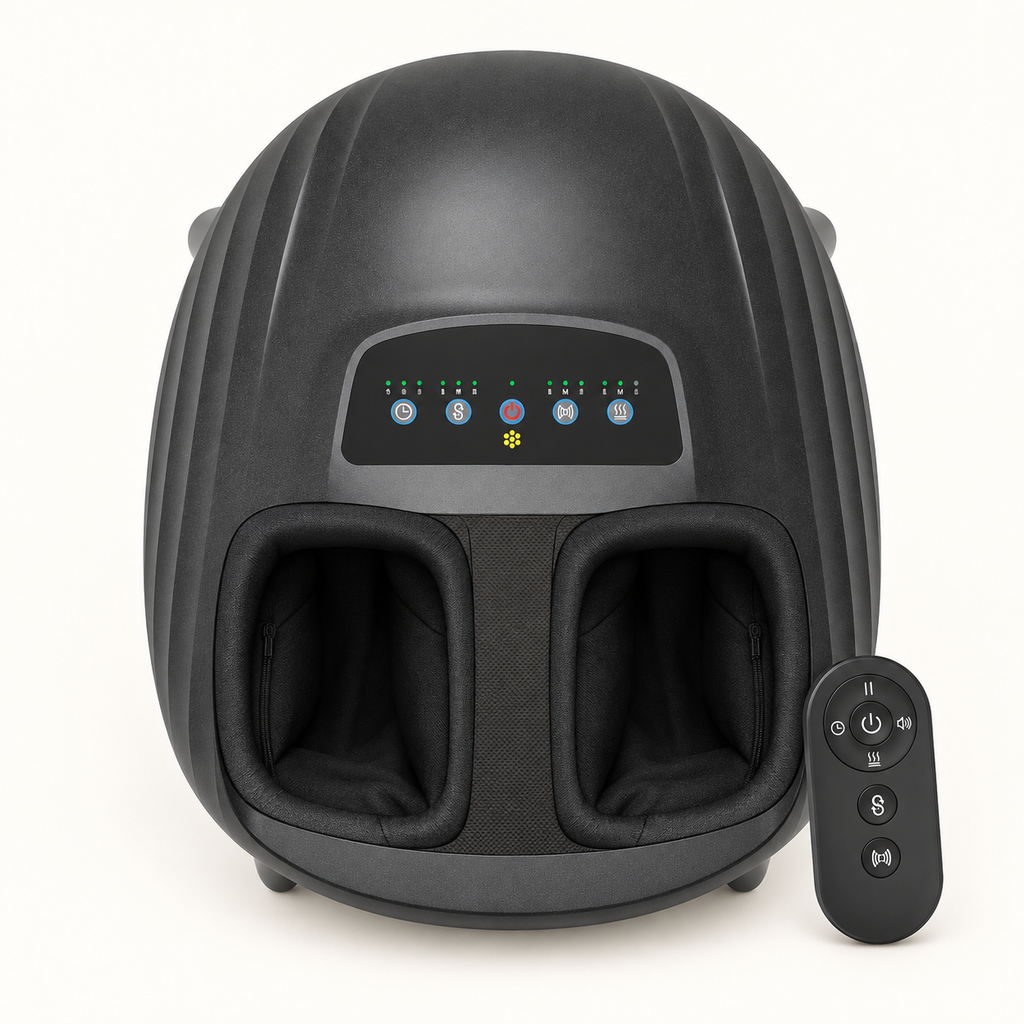 Masseur de pieds shiatsu avec télécommande : vue du produit.