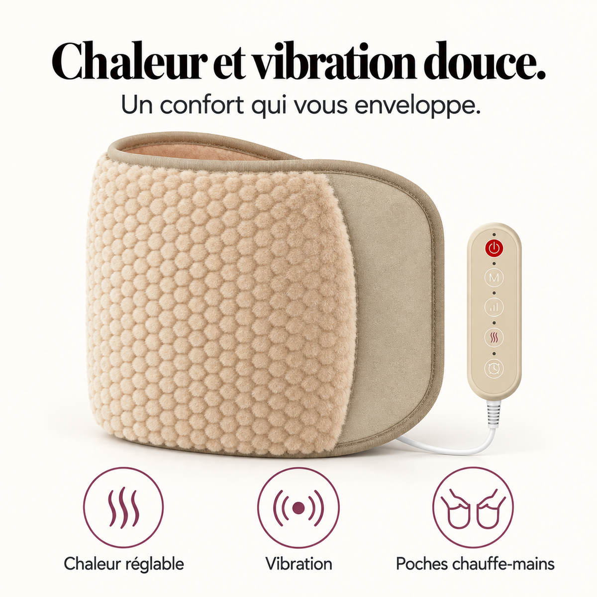 Ceinture chauffante vibrante en peluche : présentation du modèle, visuel 3.