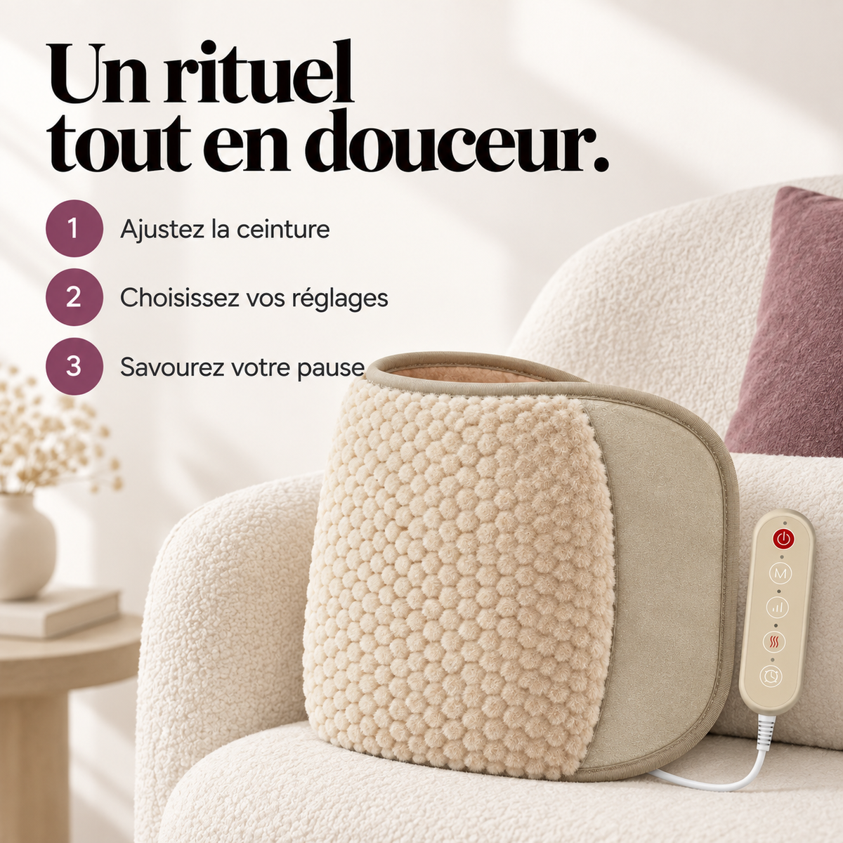 Ceinture chauffante vibrante en peluche : présentation du modèle, visuel 8.