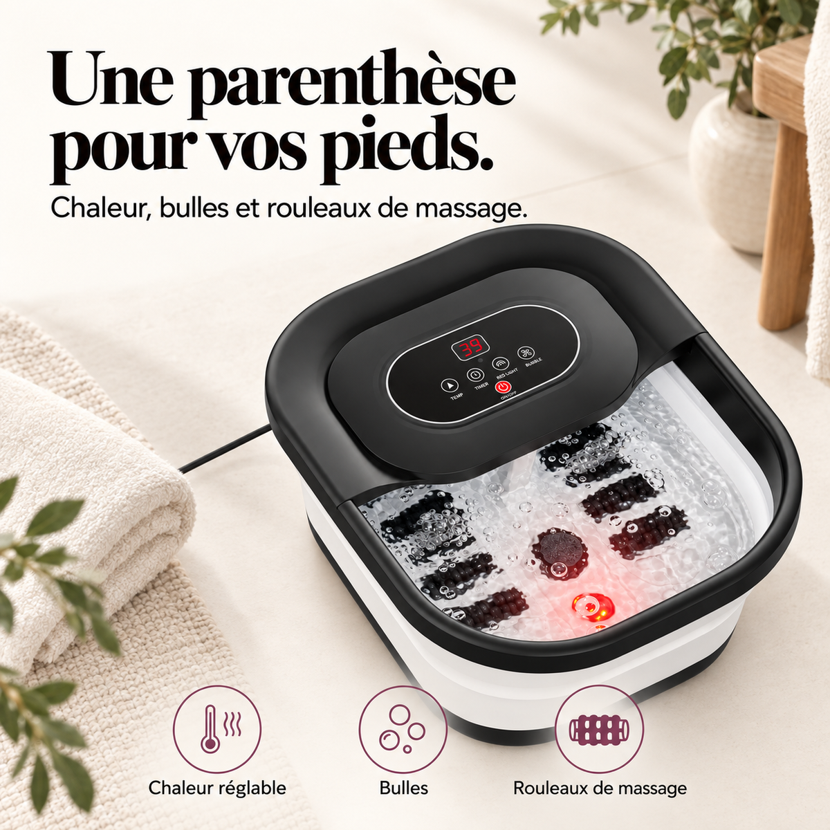 Bain de pieds pliable à bulles : présentation du modèle, visuel 3.