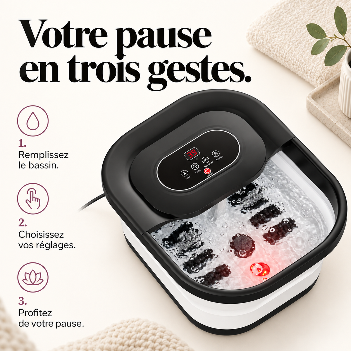 Bain de pieds pliable à bulles : présentation du modèle, visuel 8.