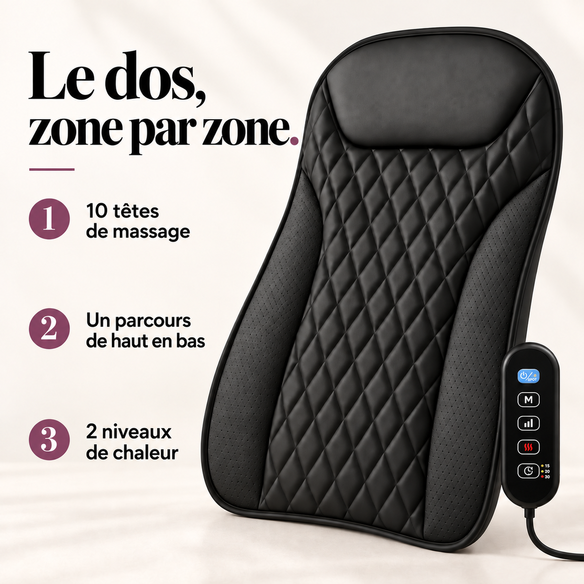 Masseur de dos extra-plat chauffant : présentation du modèle, visuel 3.