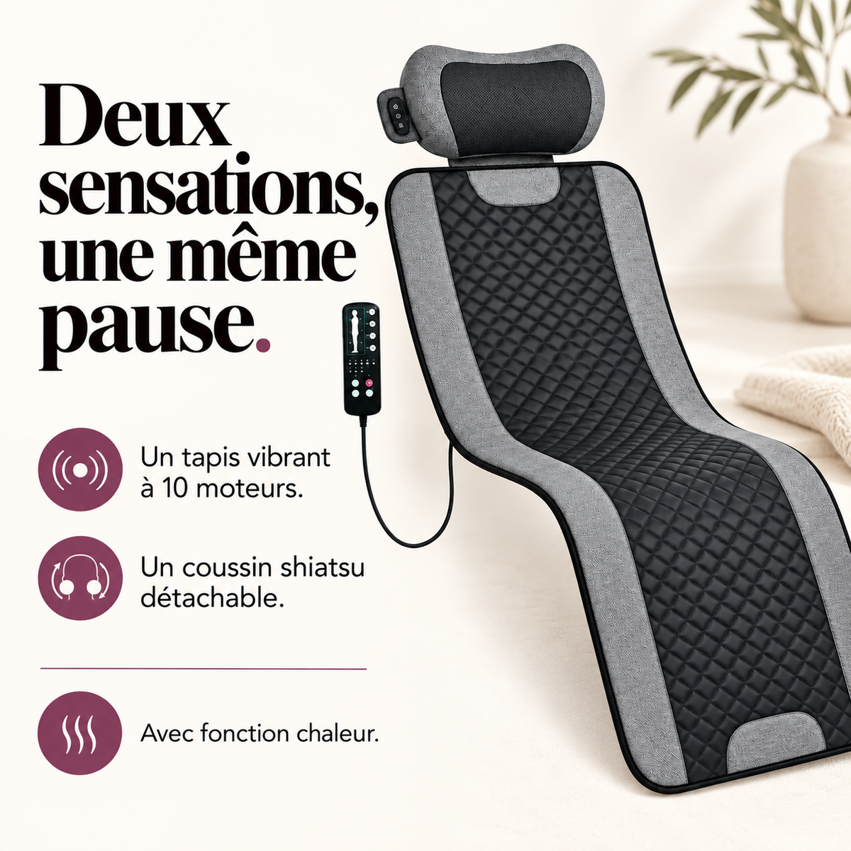 Tapis de massage vibrant et coussin shiatsu : présentation du modèle, visuel 3.