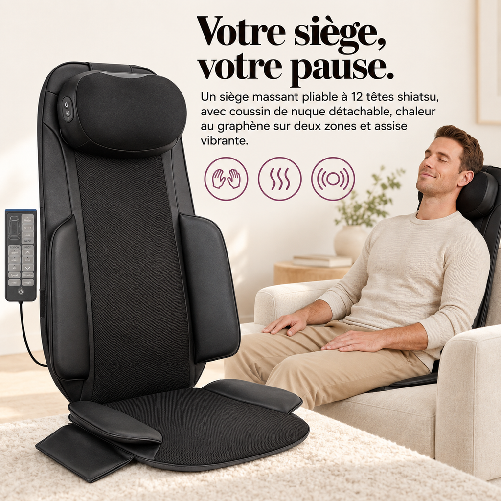 Siège massant shiatsu, coussin nuque amovible : présentation du modèle, visuel 3.