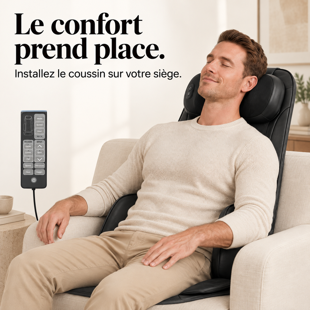 Siège massant shiatsu, coussin nuque amovible : présentation du modèle, visuel 5.