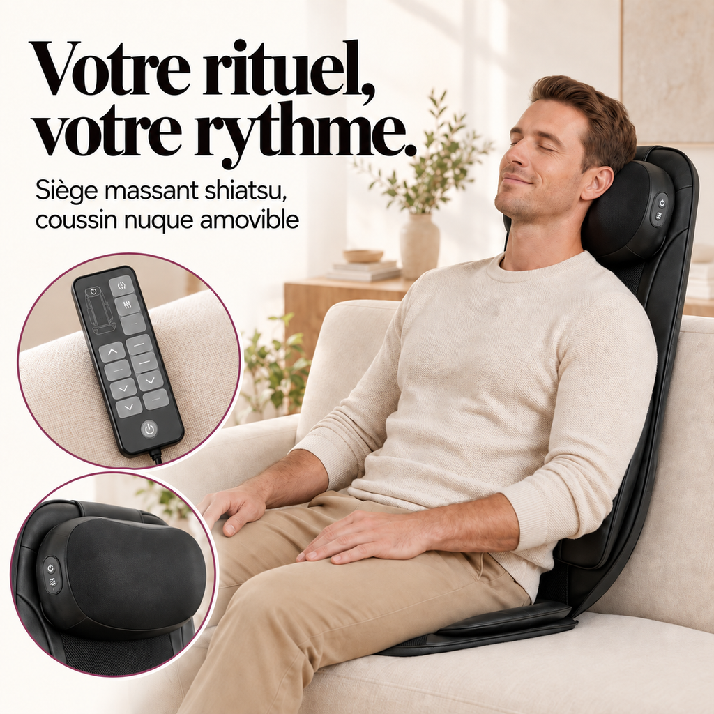 Siège massant shiatsu, coussin nuque amovible : présentation du modèle, visuel 7.