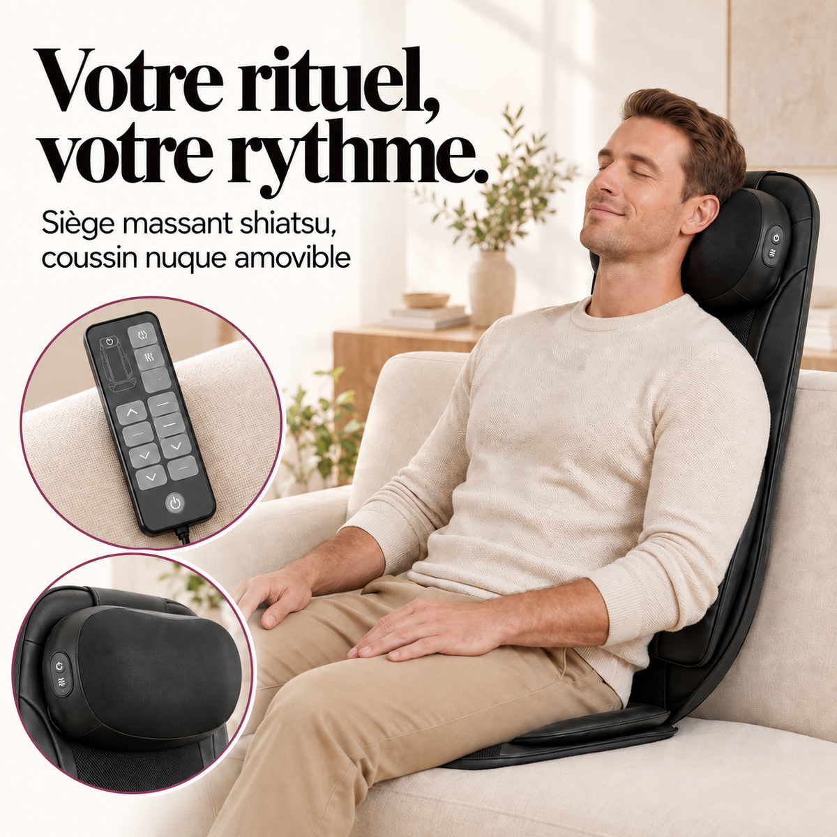 Siège massant shiatsu, coussin nuque amovible : présentation du modèle, visuel 7.