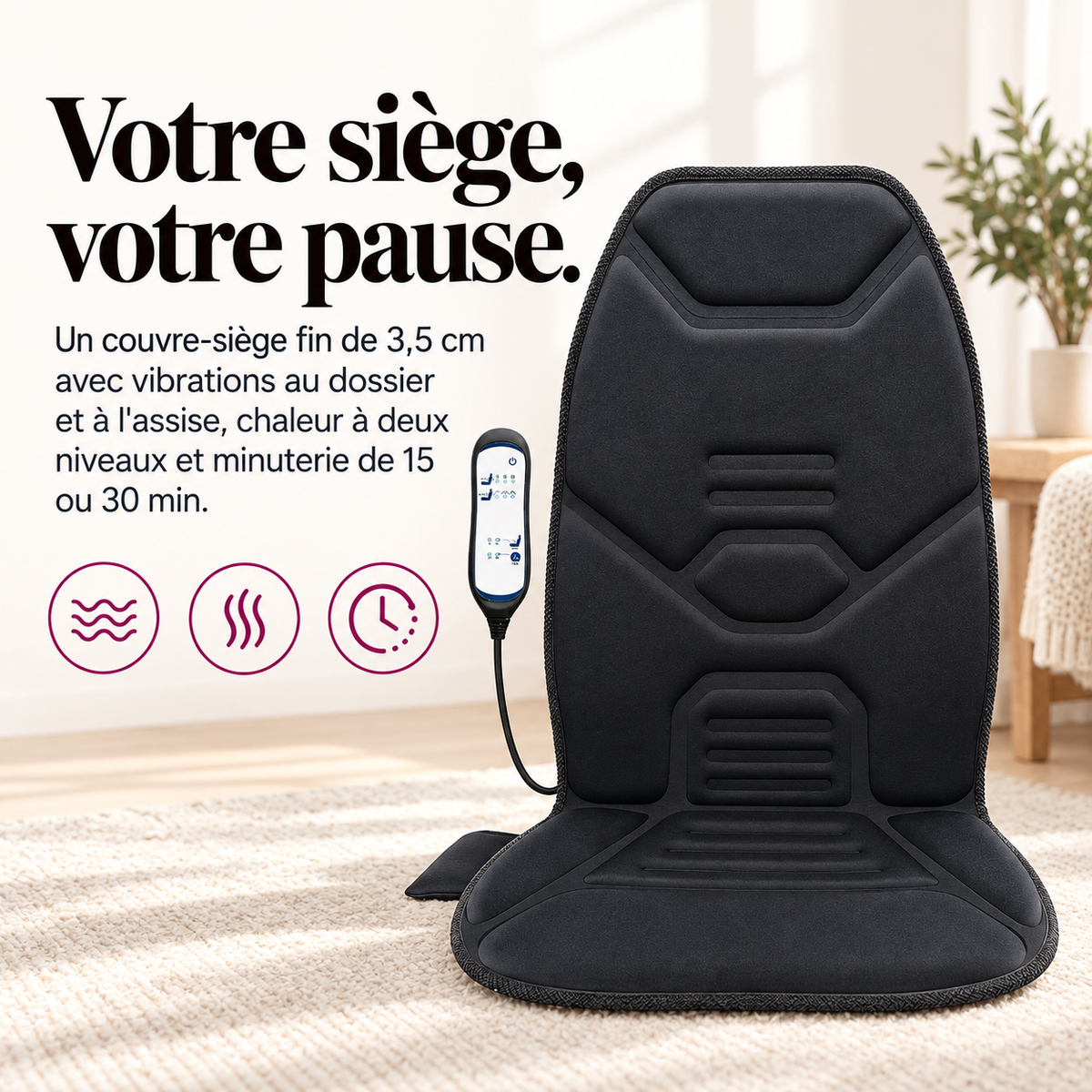 Coussin de siège chauffant à vibrations : présentation du modèle, visuel 3.
