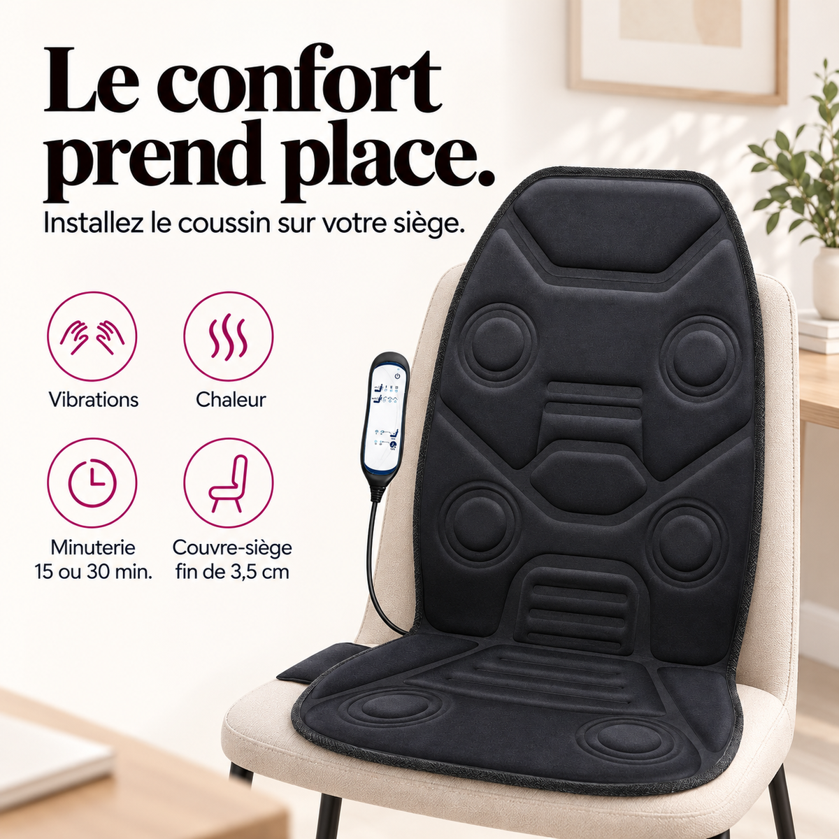 Coussin de siège chauffant à vibrations : présentation du modèle, visuel 5.
